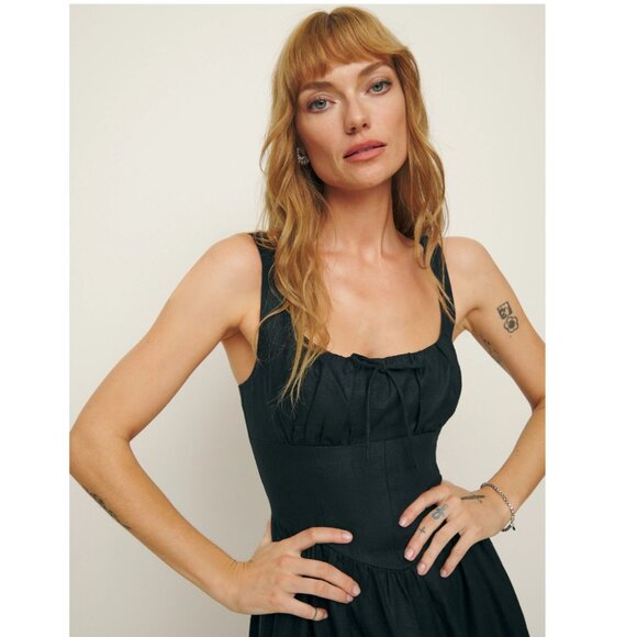 Reformation Balia Linen Dress in Black - Picture 4 of 13